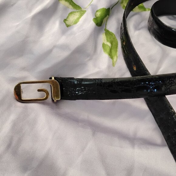 ❤️LA GARCONNE Paris Black Crocodile / Alligator Skinny Belt 26-30 main image 4